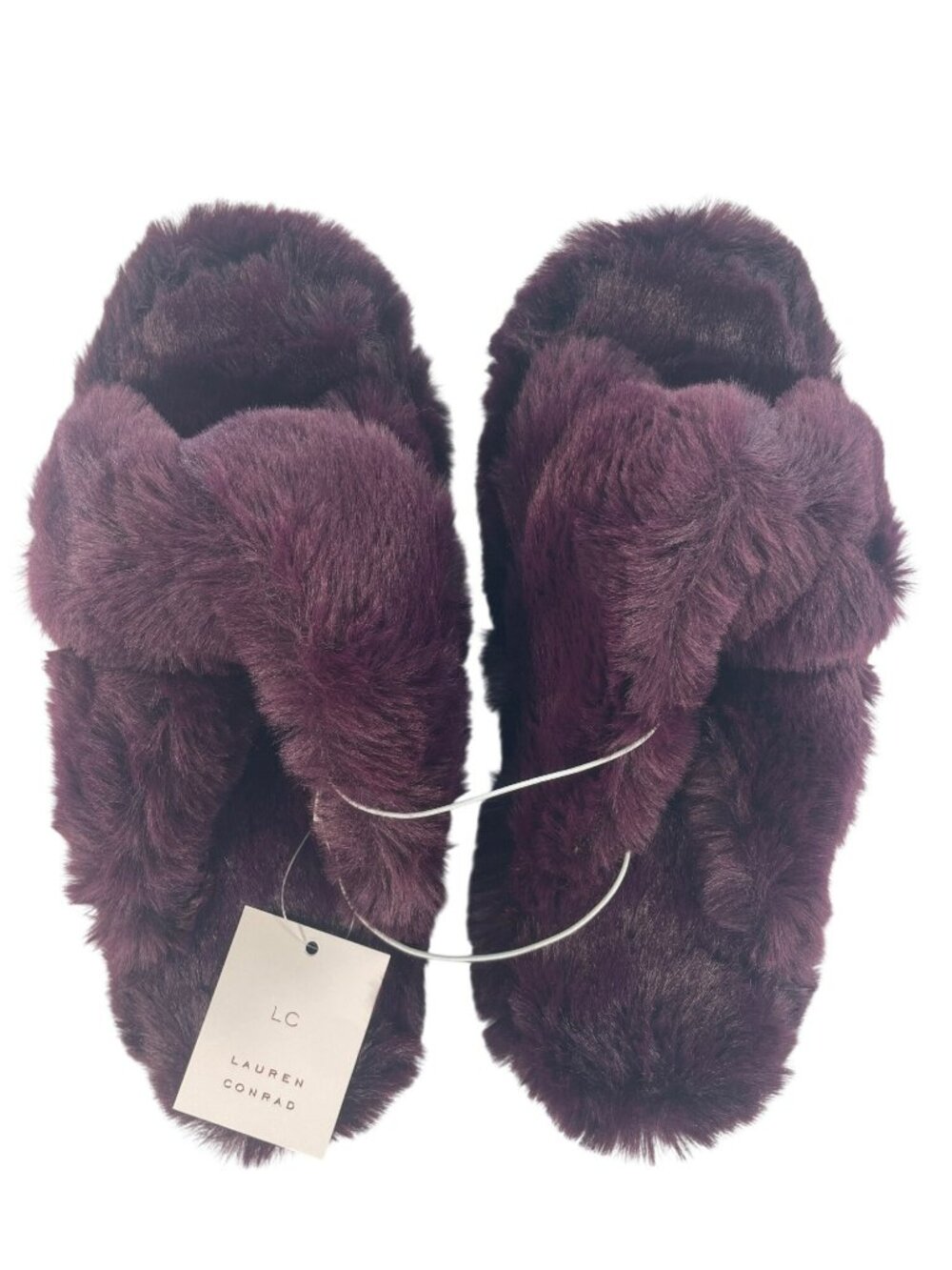 Lauren Conrad Wozzie Faux Fur Wine Red Slippers Women's Size 2XL (10-11) NEW - Picture 1 of 6